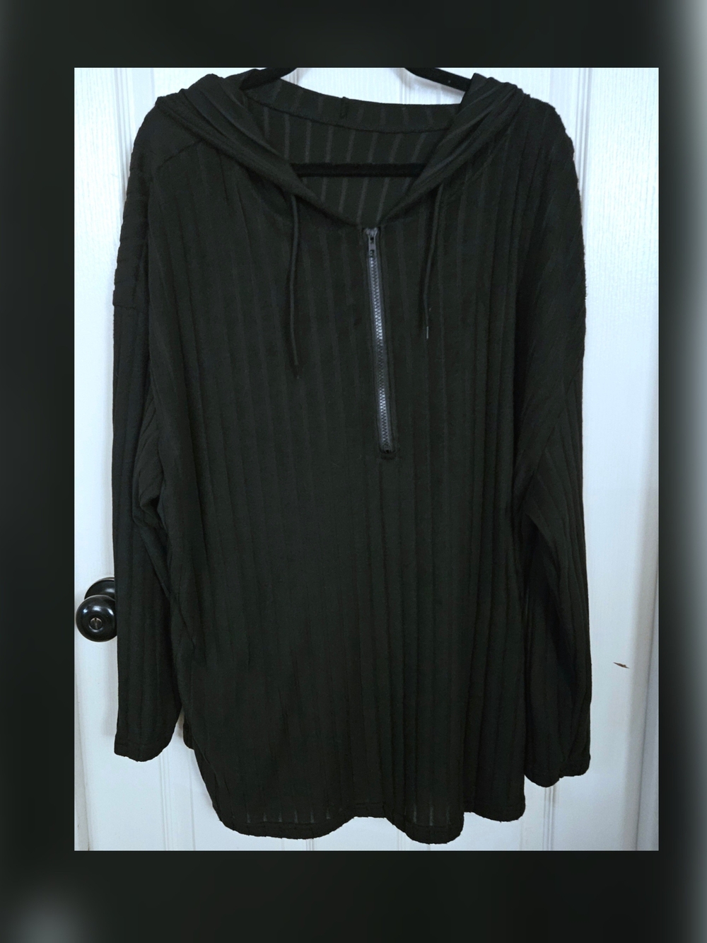 Women's Black Ribbed Hoodie Sweater - Classic Pullover